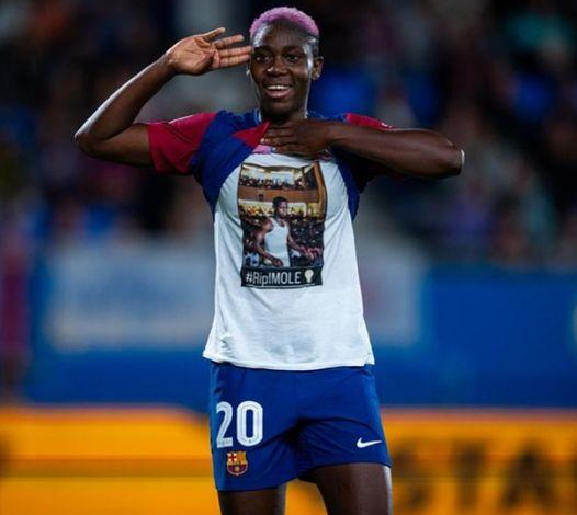 In Picture:  Asisat Oshoala Pays Tribute To MohBad  At Johan Cruyff Stadium