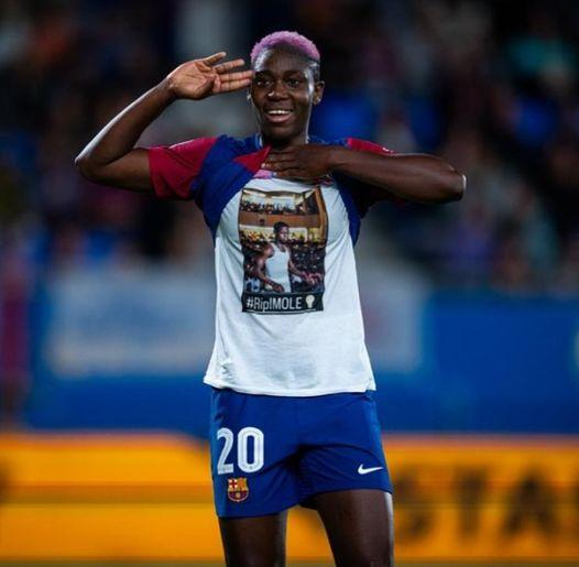 In Picture:  Asisat Oshoala Pays Tribute To MohBad  At Johan Cruyff Stadium