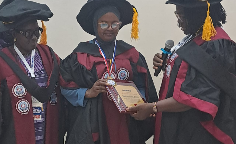 Raheem Adaramaja’s Wife, Adijat, Inducted As AIPHP Fellow In Ghana