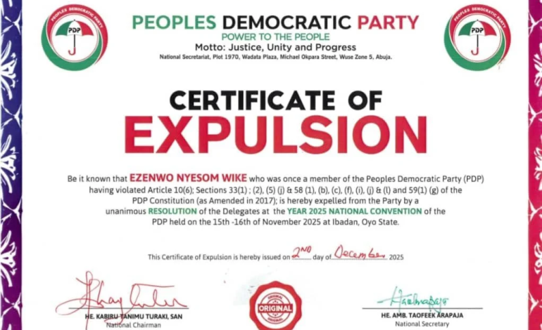 It’s ‘No Laughing Matter’ As PDP NWC Sends Expulsion Certificates To Wike, Fayose, Ajibade, Others By Courier