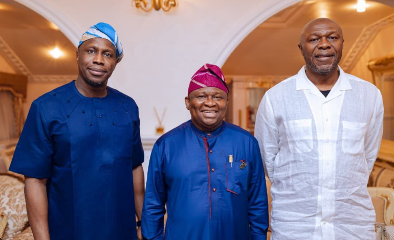 In Pictures: Gbenga And Juwon Obasanjo Pay Solidarity Visit To Ogun APC Guber Candidate In Abeokuta