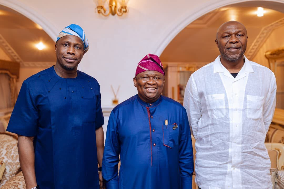 In Pictures: Gbenga And Juwon Obasanjo Pay Solidarity Visit To Ogun APC Guber Candidate In Abeokuta